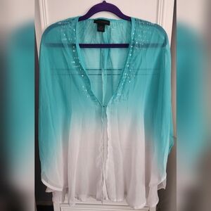 Steve Madden Sequin Turquoise and White Ombre Sheer Coverup